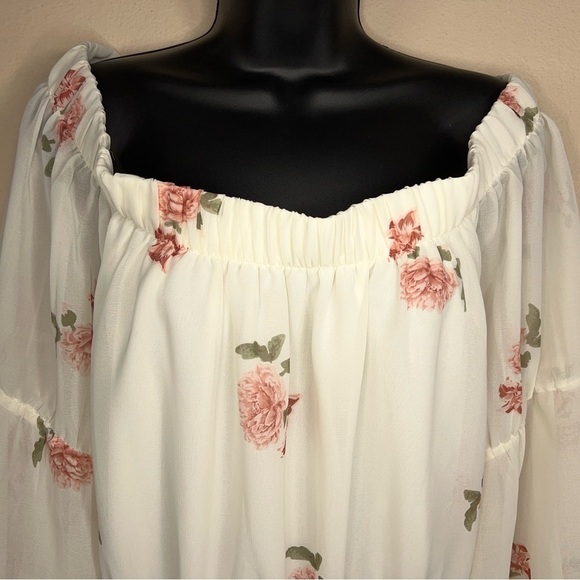 XL BLUSH BRAND DRESS OFF SHOULDER WHITE PINK FLORAL COQUETTE RUFFLE - Picture 6 of 10